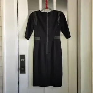 Rebecca Taylor | Dresses | Rebecca Taylor 34 Sleeve Faux Leather Trim Ponte  Black Sheath Dress Sz 4 | Poshmark